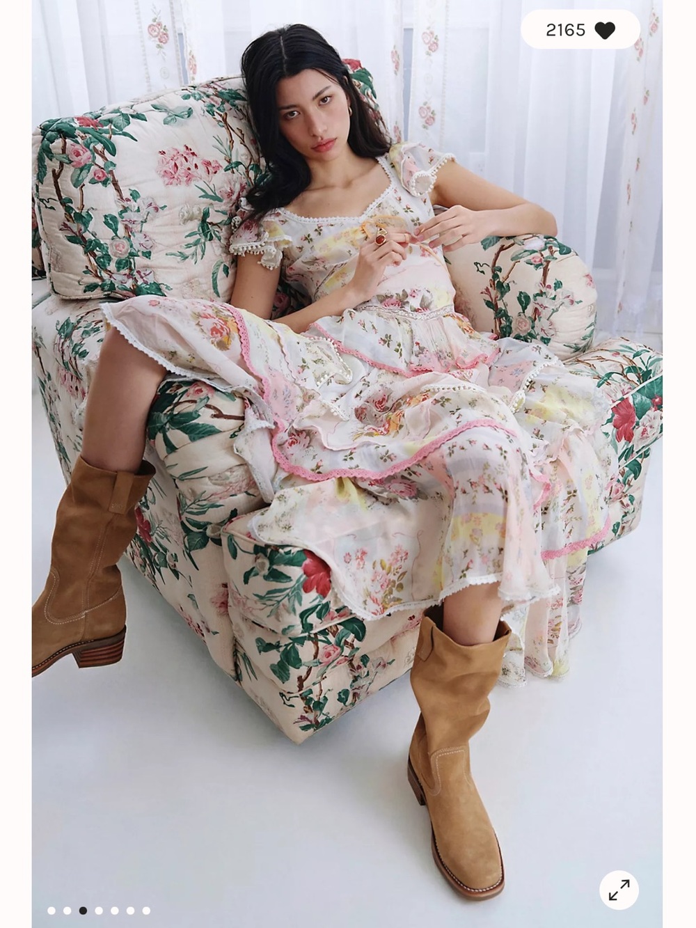 Free People Love You Bunches Tiered Drop Waist Ruffles Floral Midi Dress - Picture 2 of 8